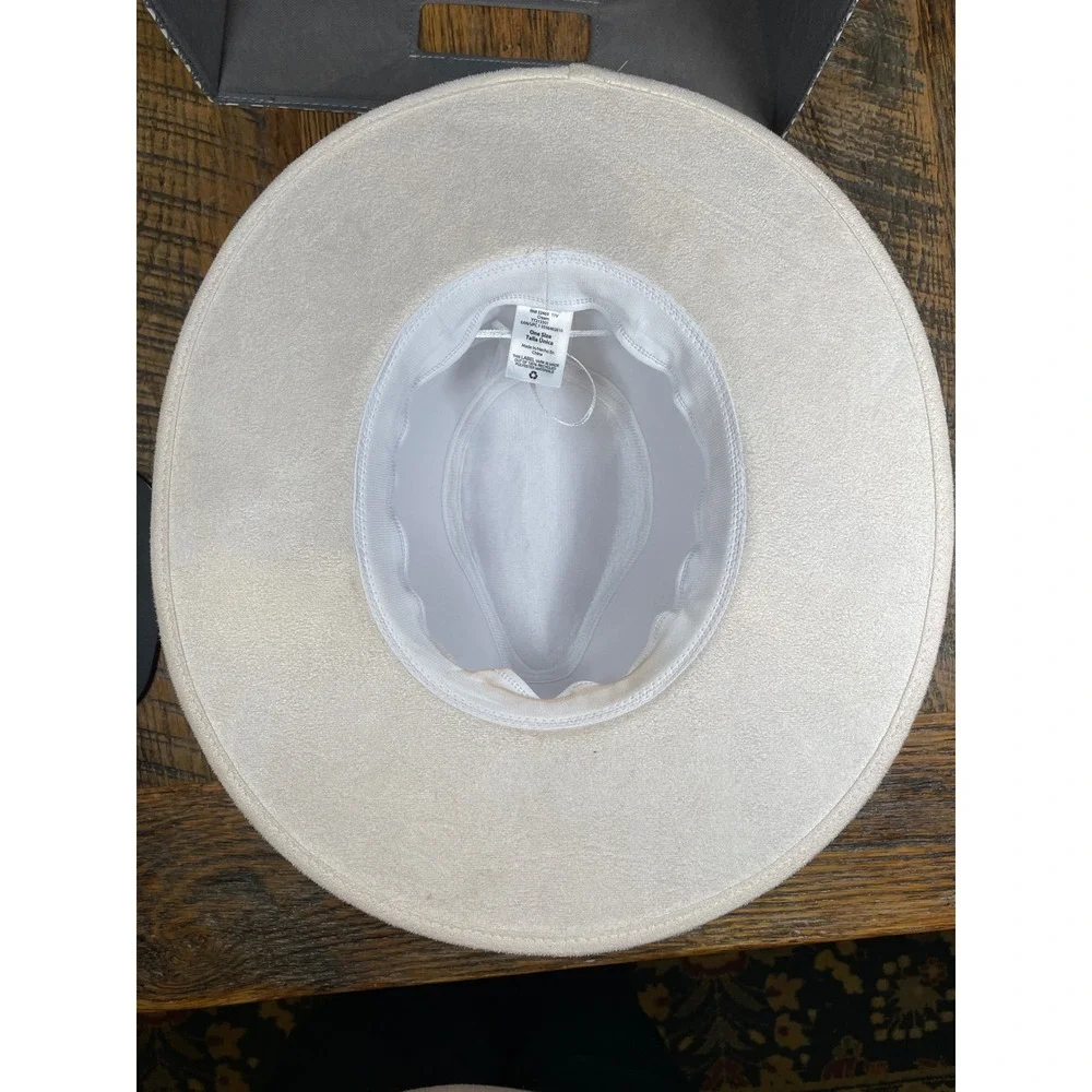 Cream Faux Suede Wide Brim Fedora Hat‎ with Braided Band Cowgirl One Size